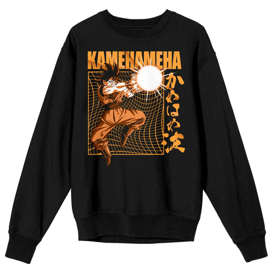 Bioworld Dragon Ball Z Goku Kamehameha Attack Crew Neck Long Sleeve Black Adult Sweatshirt-3XL